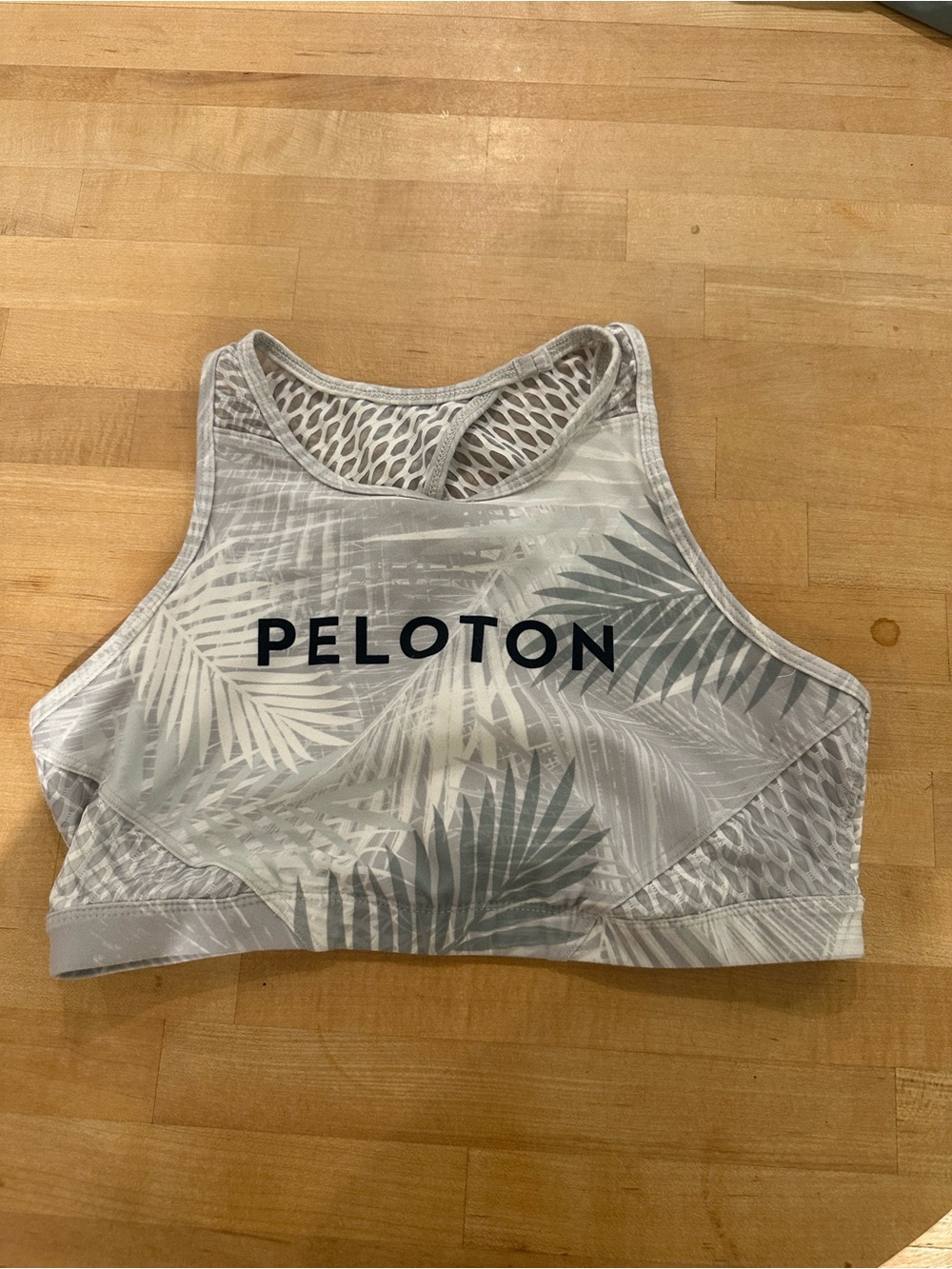 Peloton White and Light Gray Palm-Print Sports Bra